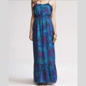Express Teal and Purple Floral Ruffle Maxi Dress